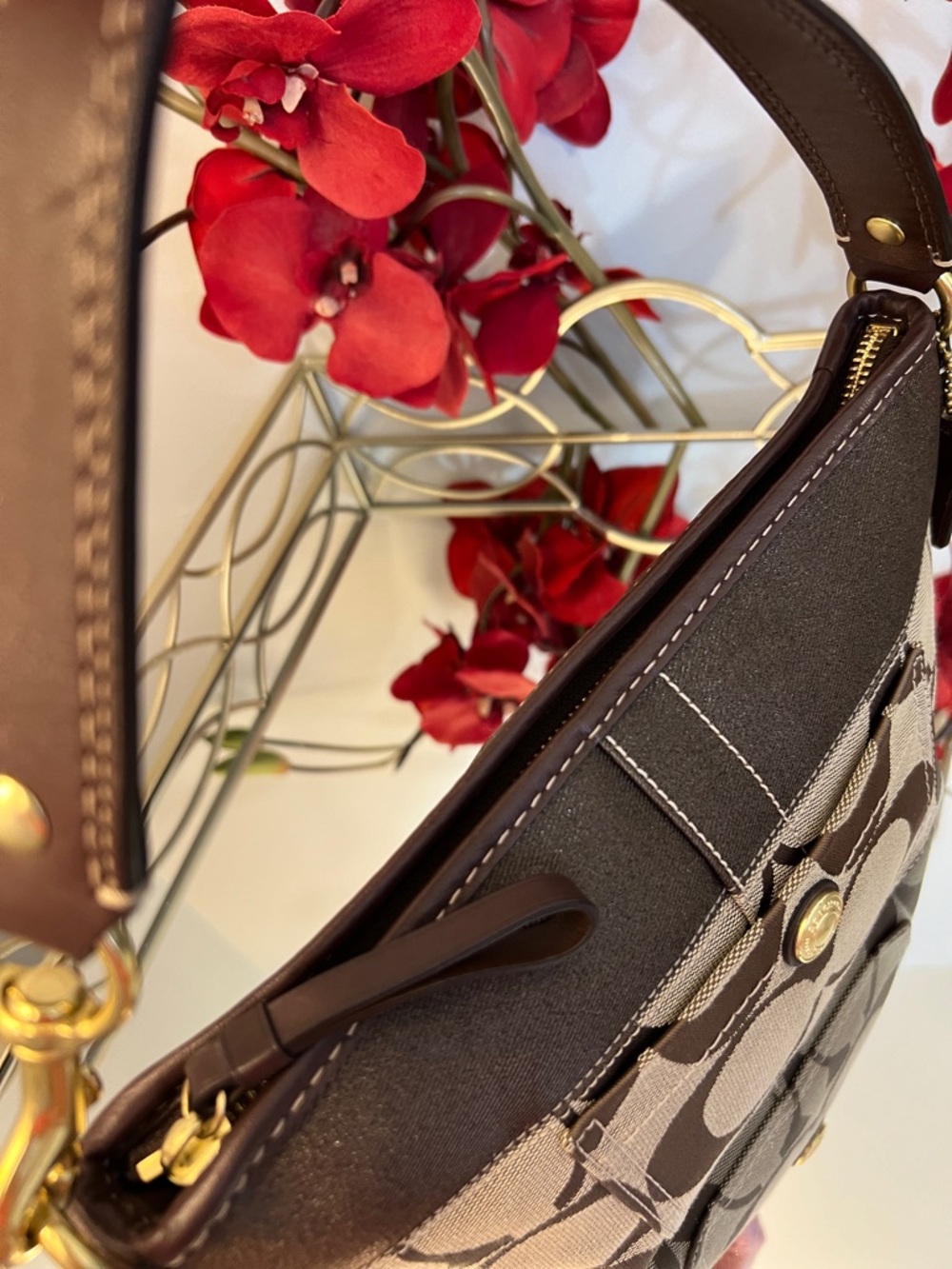 Y2K Coach Signature “C” Monogram Baguette Shoulder Bag – Khaki/Brown #11688 - Picture 7 of 16